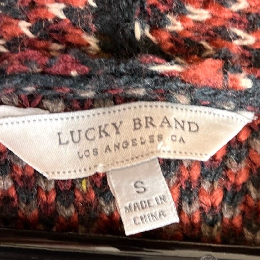 Lucky Brand Lucky Brand Womens Sweater Cardigan Open Front Duster Wool Blend S Red Chevron Knit Size S / US 4 / IT 40 - 6 Thumbnail