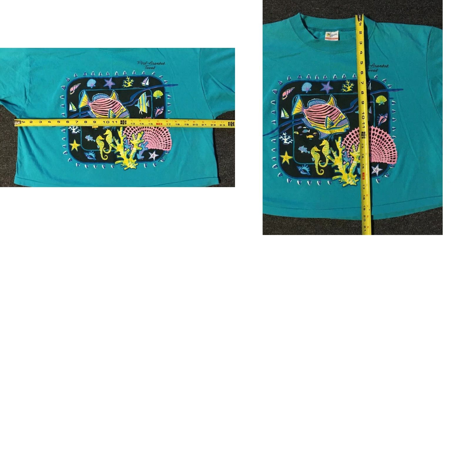 Vintage VINTAGE 80s Texas Sea Life Pop Art Crop Shirt USA Single Stitch Abstract Fish 90s Womens T-Shirt Blue Striped Graphic Tee One Size Size ONE SIZE - 8 Thumbnail