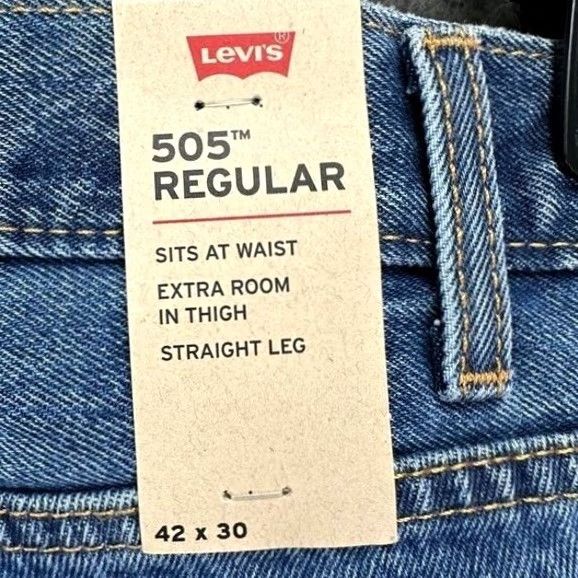 Levi's Levi's 505 Jeans Mens 42X30 Blue Regular Fit Straight Leg Denim Pants NEW Size US 42 / EU 58 - 2 Thumbnail