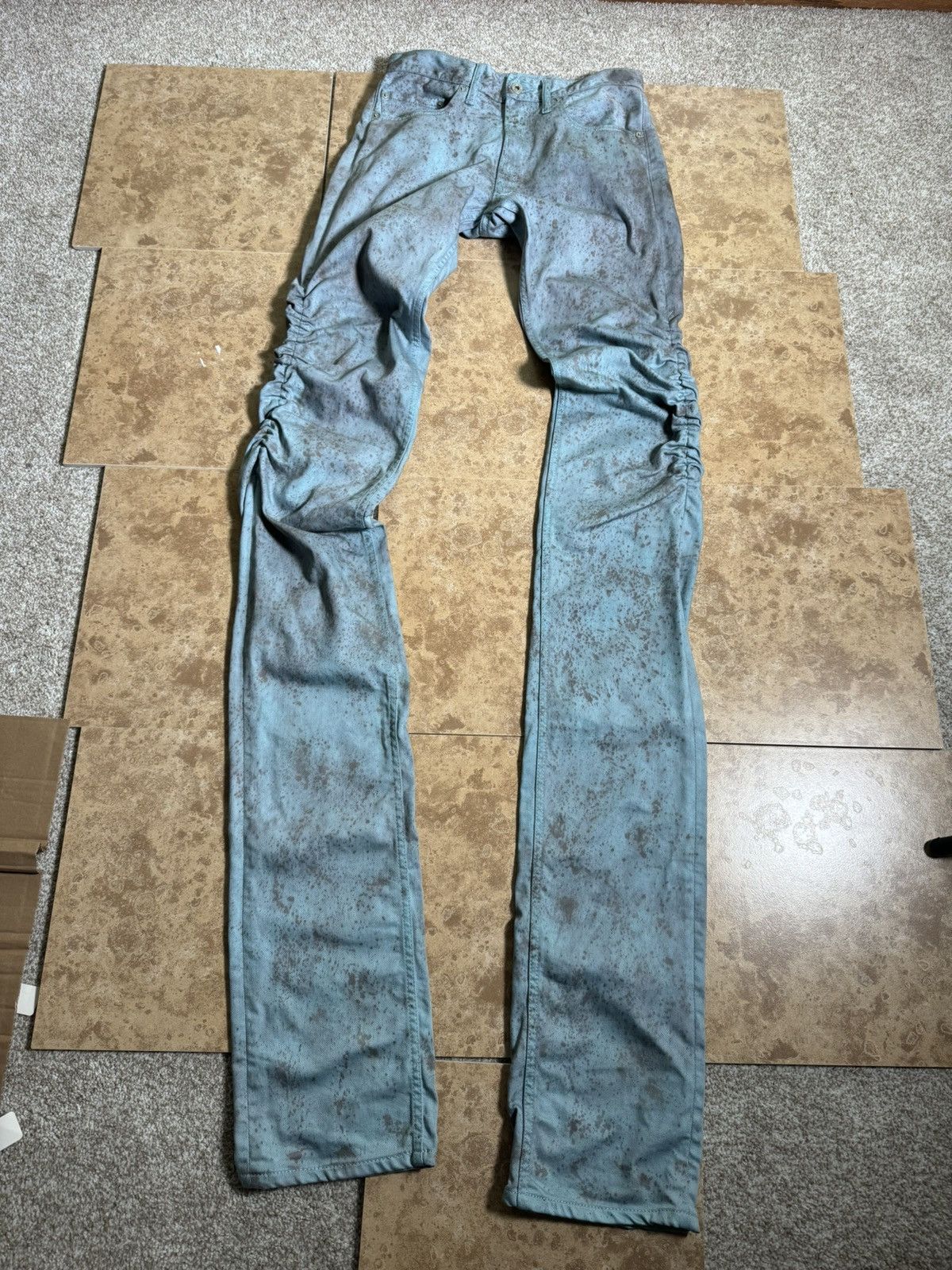 image of Vlone Blue Splatter Stacked Denim, Men's (Size 30)