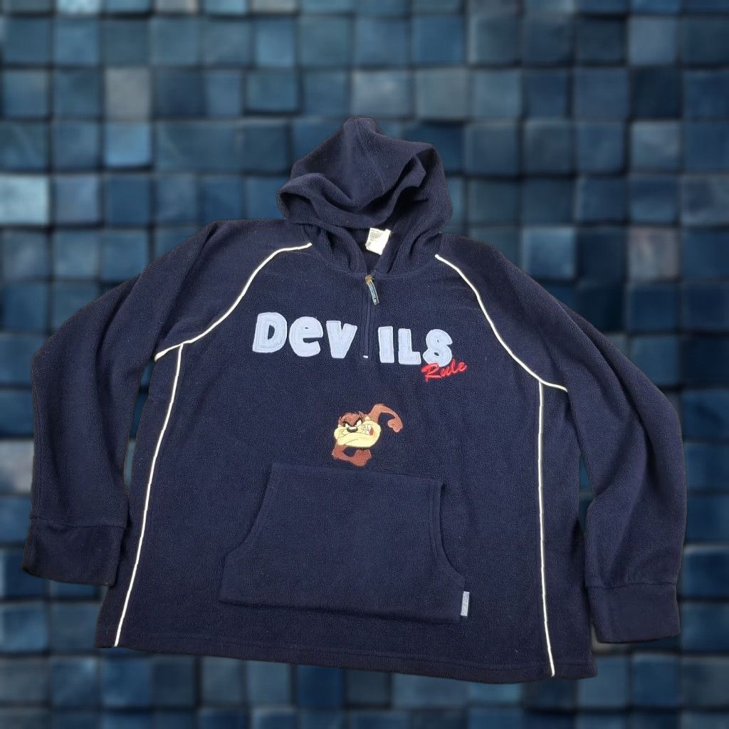Vintage VINTAGE Looney Tunes Hoodie Taz Embroidered Plus Women 24 Blue 90s Cartoon TGTS Mens/Womens Size 4XL / US 24-26 - 1 Thumbnail