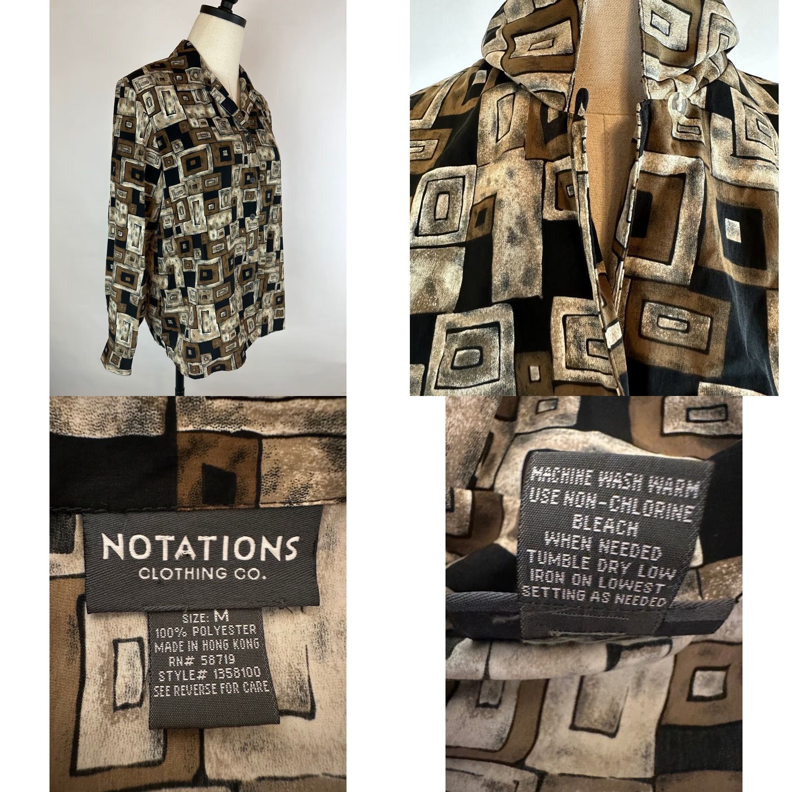 Vintage VINTAGE Notations Geometric Print Shirt Brown 90s Boxy Fit Collared Long Sleeve Blouse Women Medium Size M / US 6-8 / IT 42-44 - 8 Thumbnail