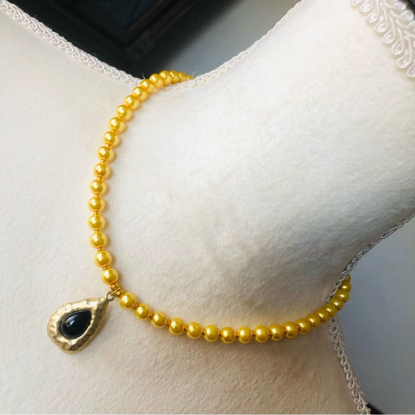 Handmade Handcrafted repurpose black glass teardrop Pearl necklace Size ONE SIZE - 1 Thumbnail