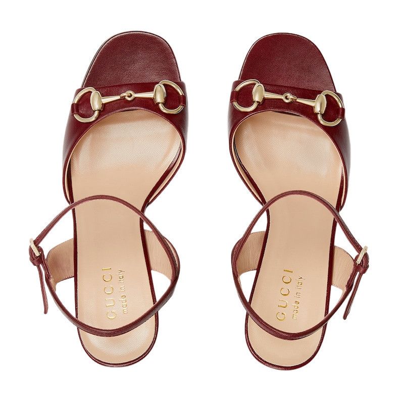 GUCCI Horsebit $920 Rosso Ancora Red Leather 75mm Sandals Ne