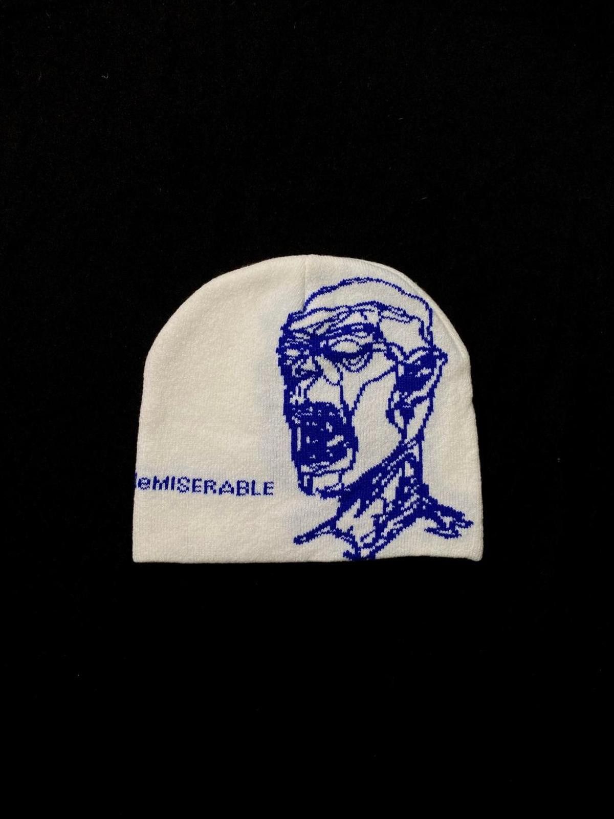 Japanese Brand deMISERABLE Ballpoint Graphic No Cuff Knit Beanie Hat White Size ONE SIZE - 1 Thumbnail