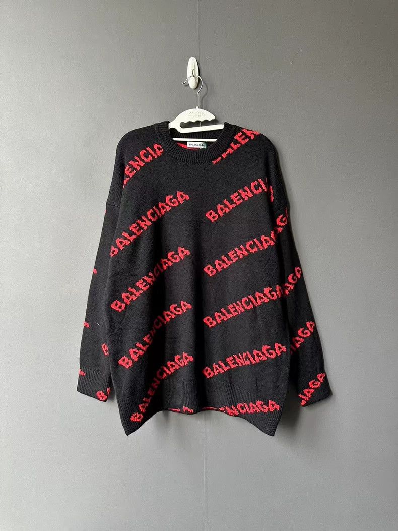 Balenciaga Balenciaga Black Sweater with Red Logo - dmc Size US S / EU 44-46 / 1 - 1 Thumbnail