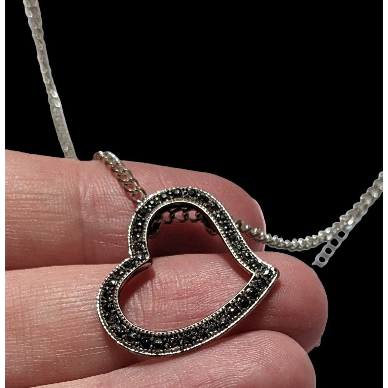 Other Gothic Marcasite Open Heart Pendant Necklace Size ONE SIZE - 3 Thumbnail