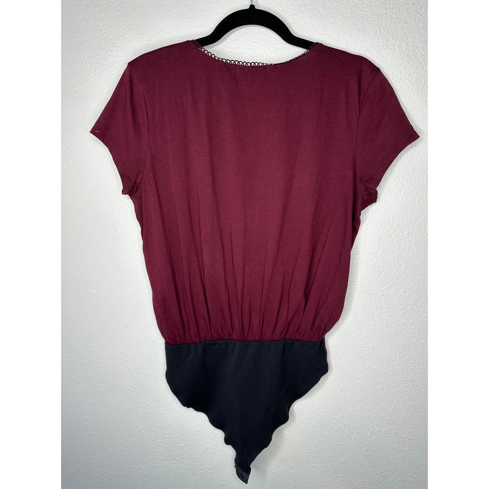 Sezane Sezane Burgundy Thibault Bodysuit Crossover-V Short Sleeve Size 23" - 4 Thumbnail