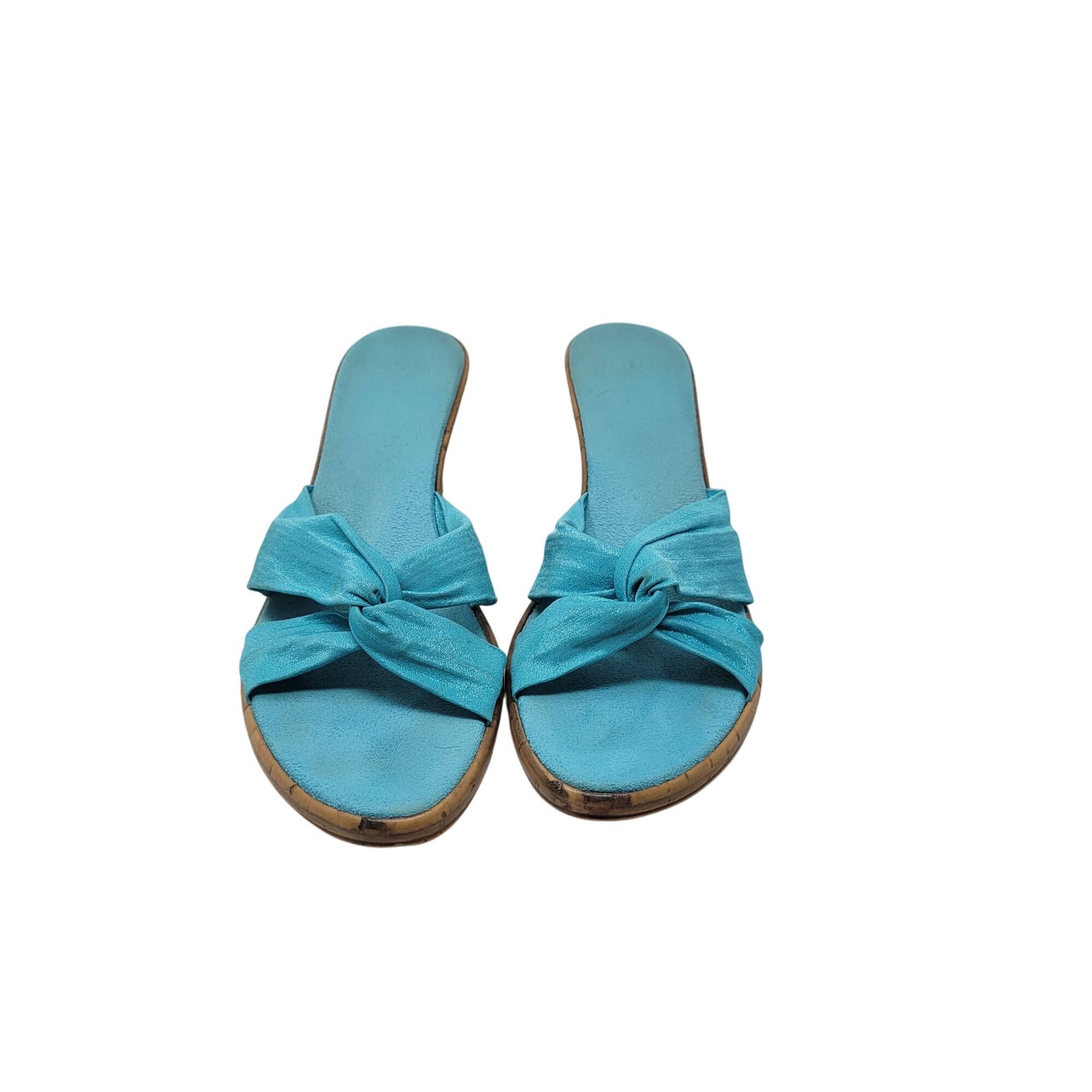 Vintage Vtg Vegan Handmade Italian Wedge Sandals Sz 10 Aqua Knotted Size US 10 / IT 40 - 4 Thumbnail