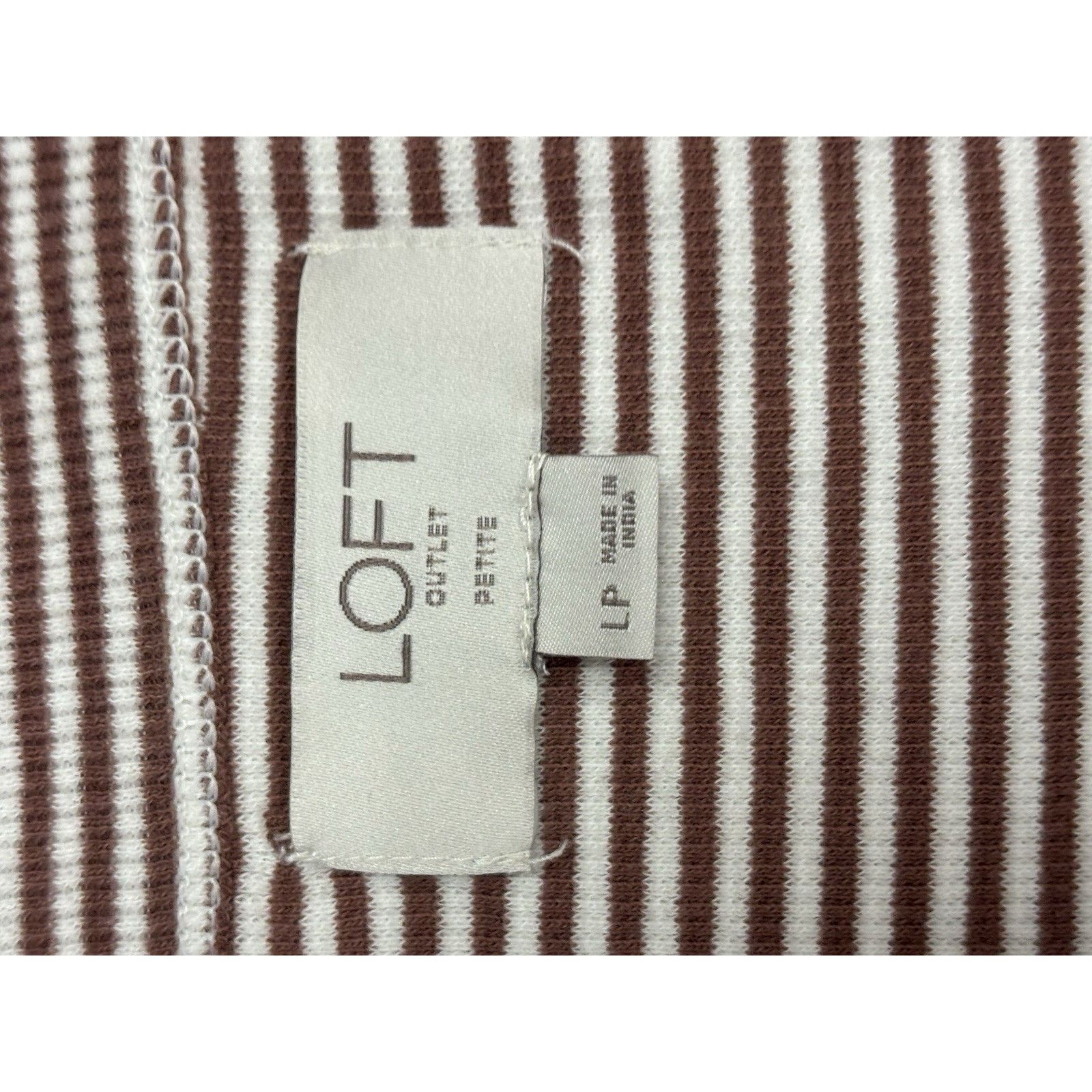 Loft LOFT Petites Brown White Striped SS Scoop Neck T-shirt LP Size L / US 10 / IT 46 - 7 Thumbnail