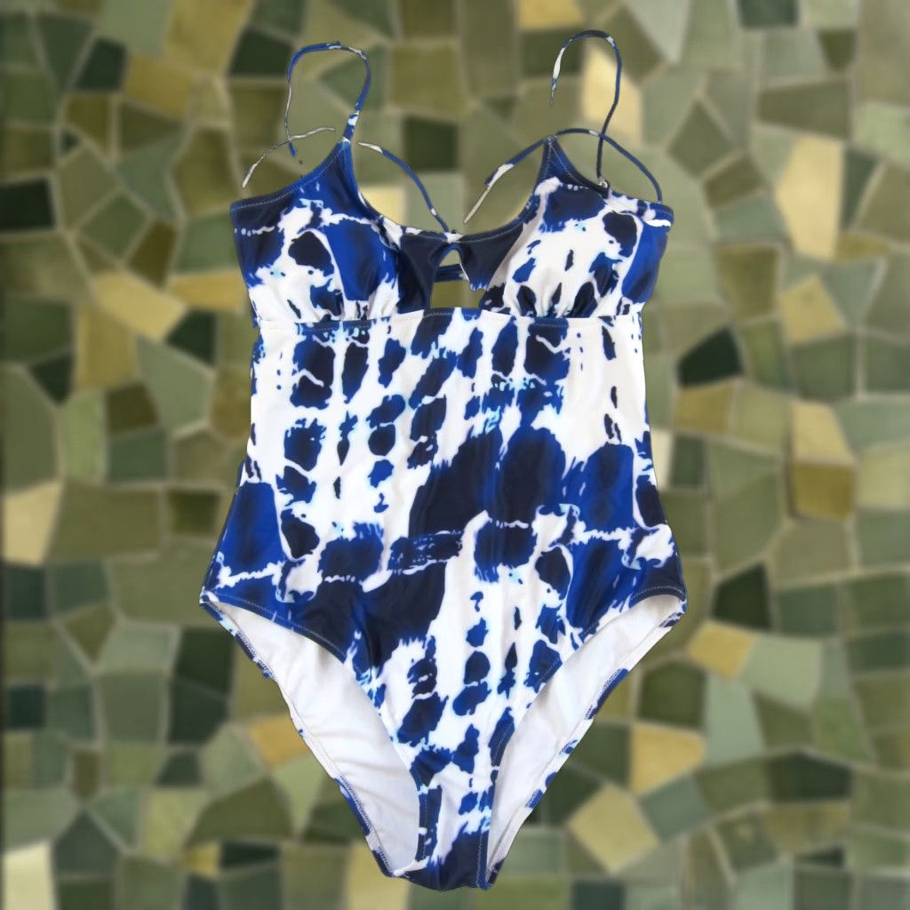 Vintage Cupshe One Piece Swimsuit Women NWT Tie Dye Strappy White Blue XL Size ONE SIZE - 1 Thumbnail