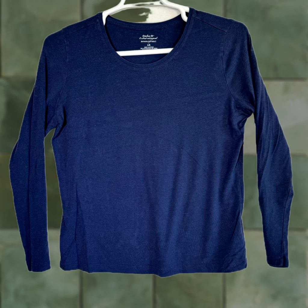 Banana Republic Banana Republic Shirt Blue Cotton Stretch Pullover – Size L Women’s Long Sleeve Casual Crew Neck Shirt Size L / US 10 / IT 46 - 1 Thumbnail