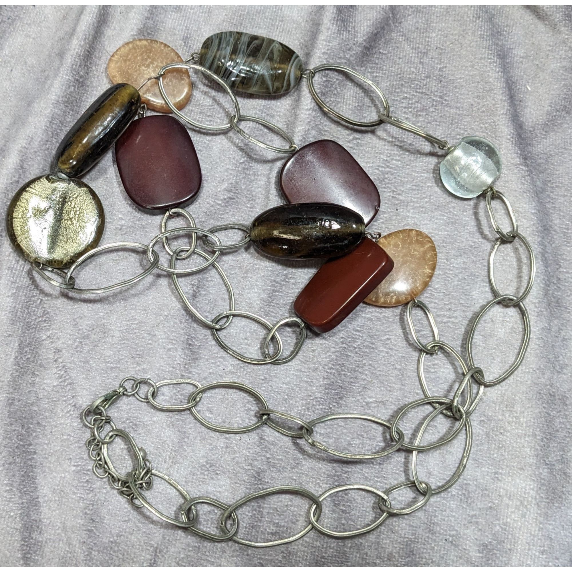 Other Chunky Retro Earth Tone Long Silver-Tone Chain Necklace With Size ONE SIZE - 5 Thumbnail