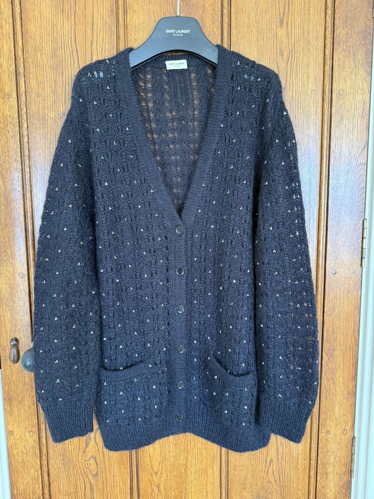 Saint Laurent Paris FW15 Saint Laurent studded mohair black cardigan glass Hedi Size US M / EU 48-50 / 2 - 1 Thumbnail