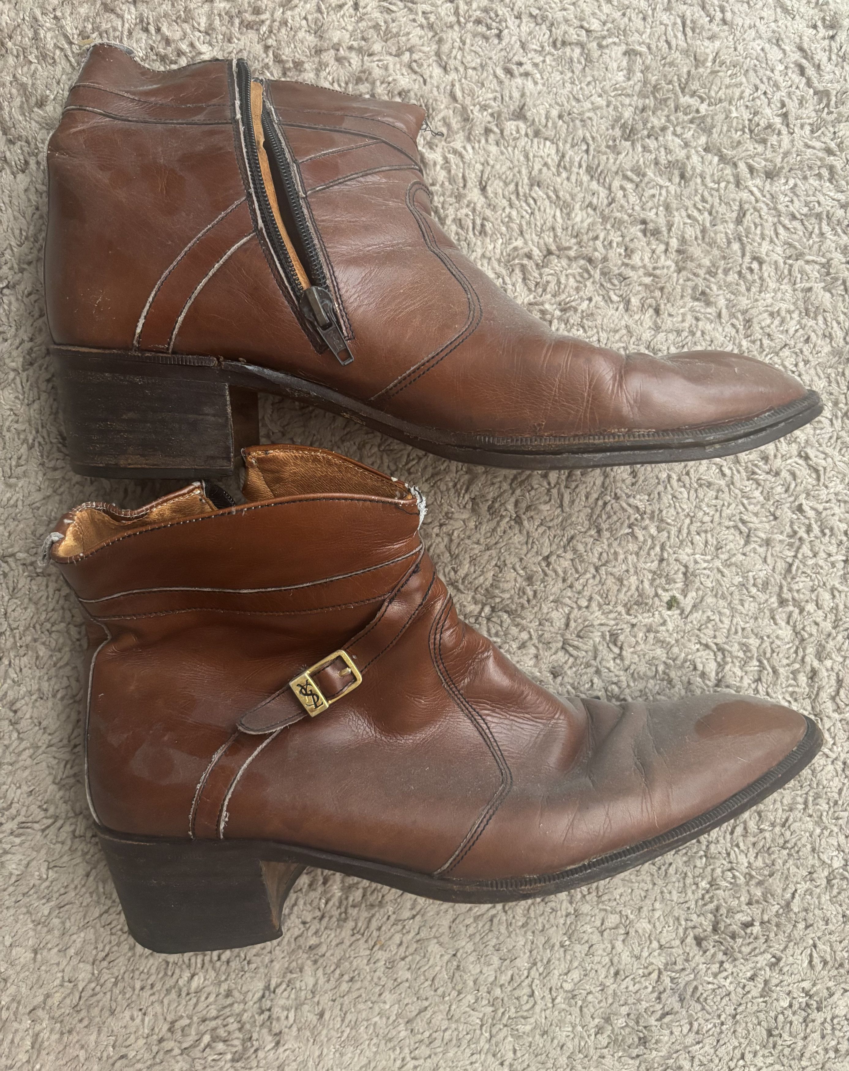 Yves Saint Laurent YSL BROWN LEATHER ZIP UP BOOTS S 10 (43) YVES SAINT LAURENT Size US 10 / EU 43 - 2 Thumbnail