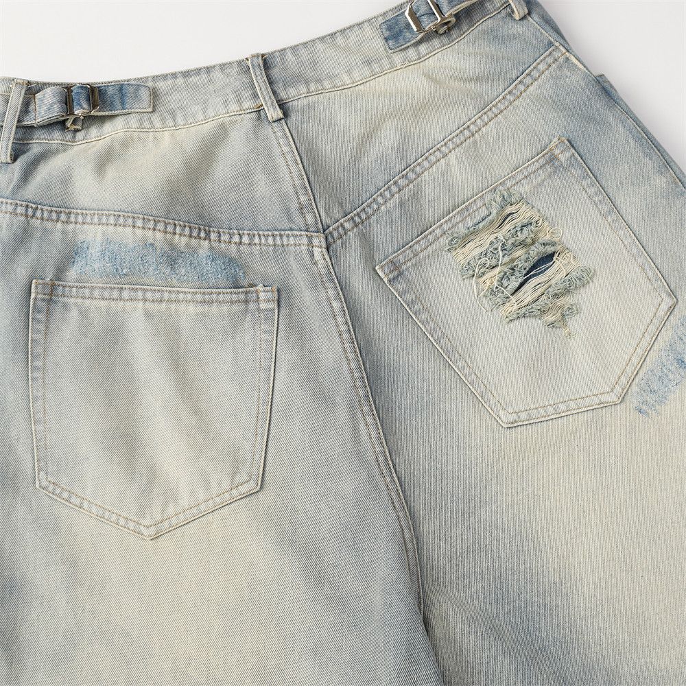 Japanese Brand × Jean Men's punk distressed loose washed ripped denim shorts Size US 32 / EU 48 - 4 Thumbnail