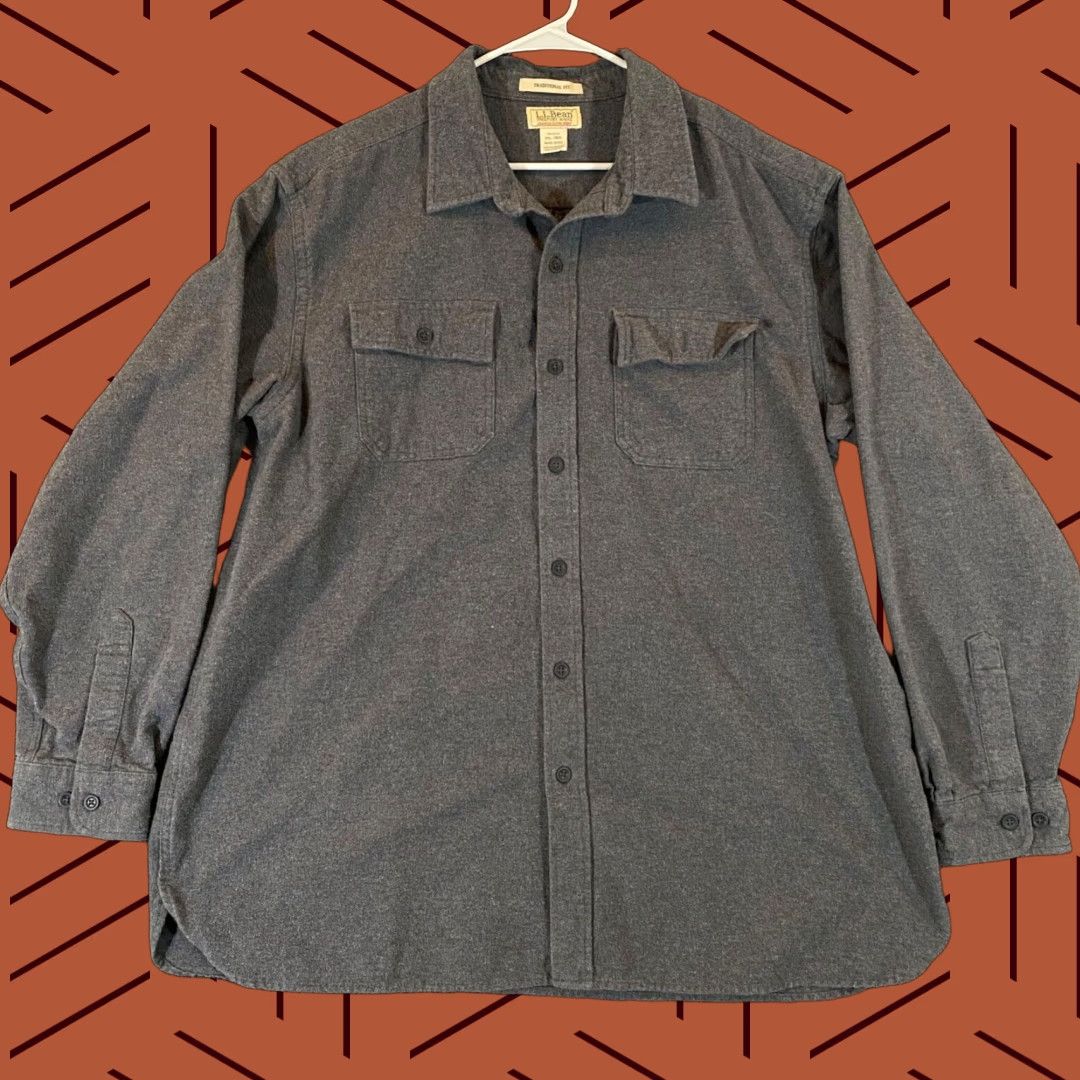Vintage LL Bean Chamois Shirt Mens 2XL XXL Grey Heather Button Up Traditional Fit Cotton Shirt Men Wool? No. Size US XXL / EU 58 / 5 - 1 Thumbnail