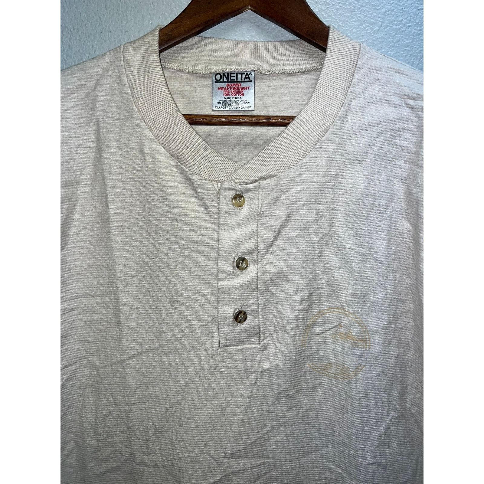 Vintage Vintage Oneita Power-T Shirt Brown 1/4 Shirt Tee 90s X-Large Size US XL / EU 56 / 4 - 2 Thumbnail