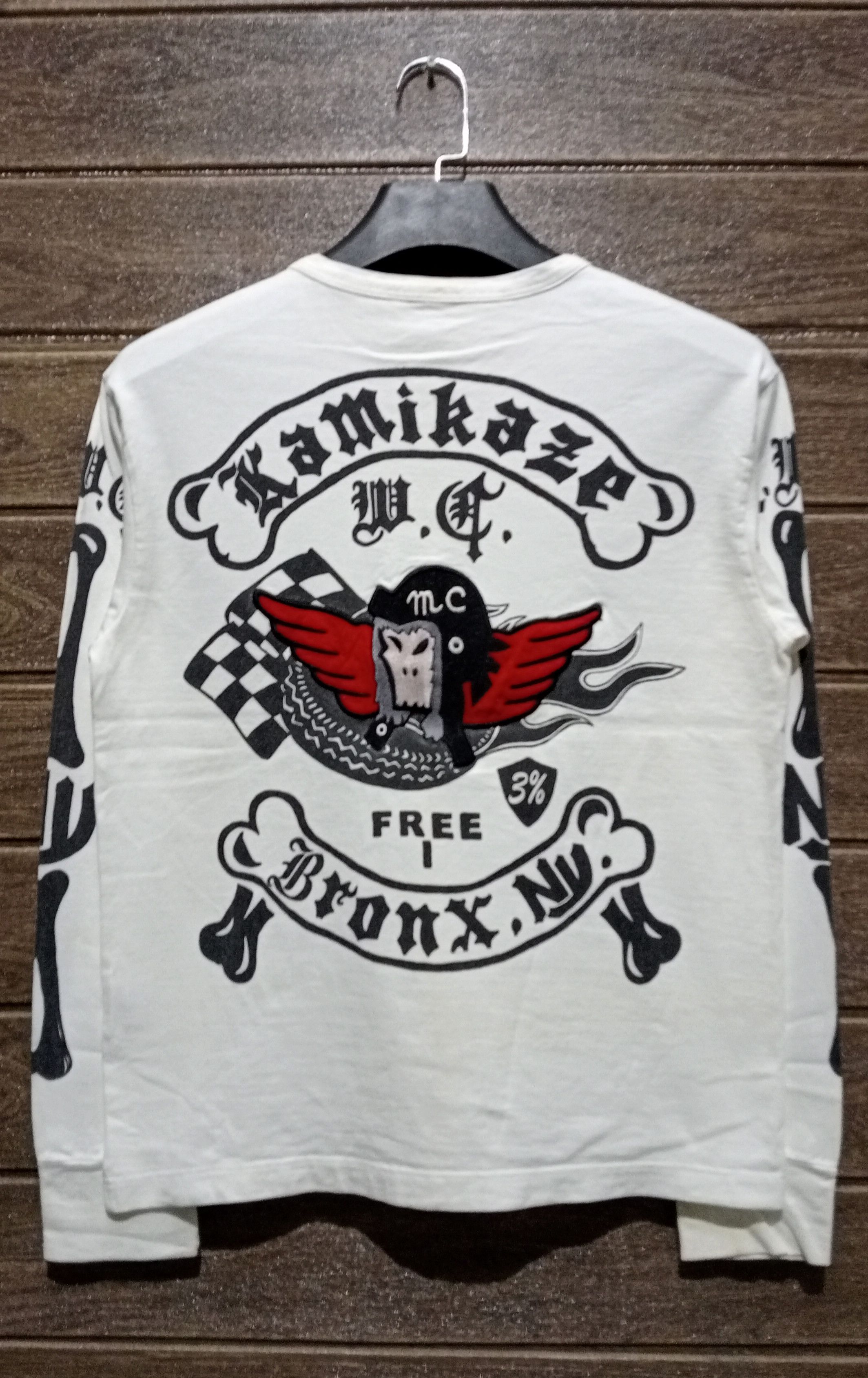 Japanese Brand Vintage MWS Kamikaze Motorcycle Long Sleeve Tshirt Size US M / EU 48-50 / 2 - 1 Thumbnail