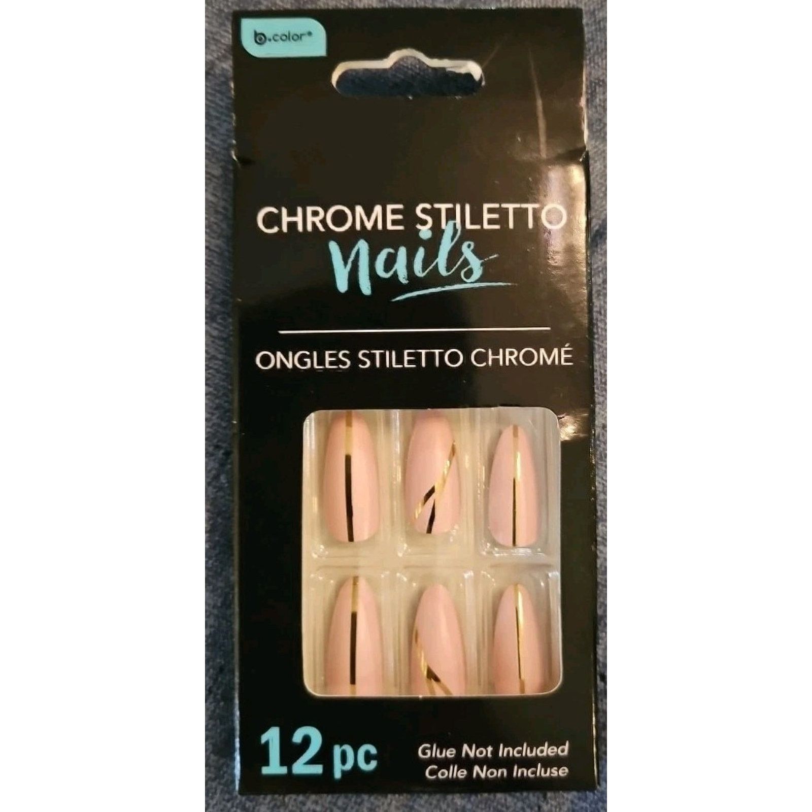 Other B-COLOR 12 Metallic Nails Stiletto Shape -Glue not Included Size ONE SIZE - 1 Thumbnail
