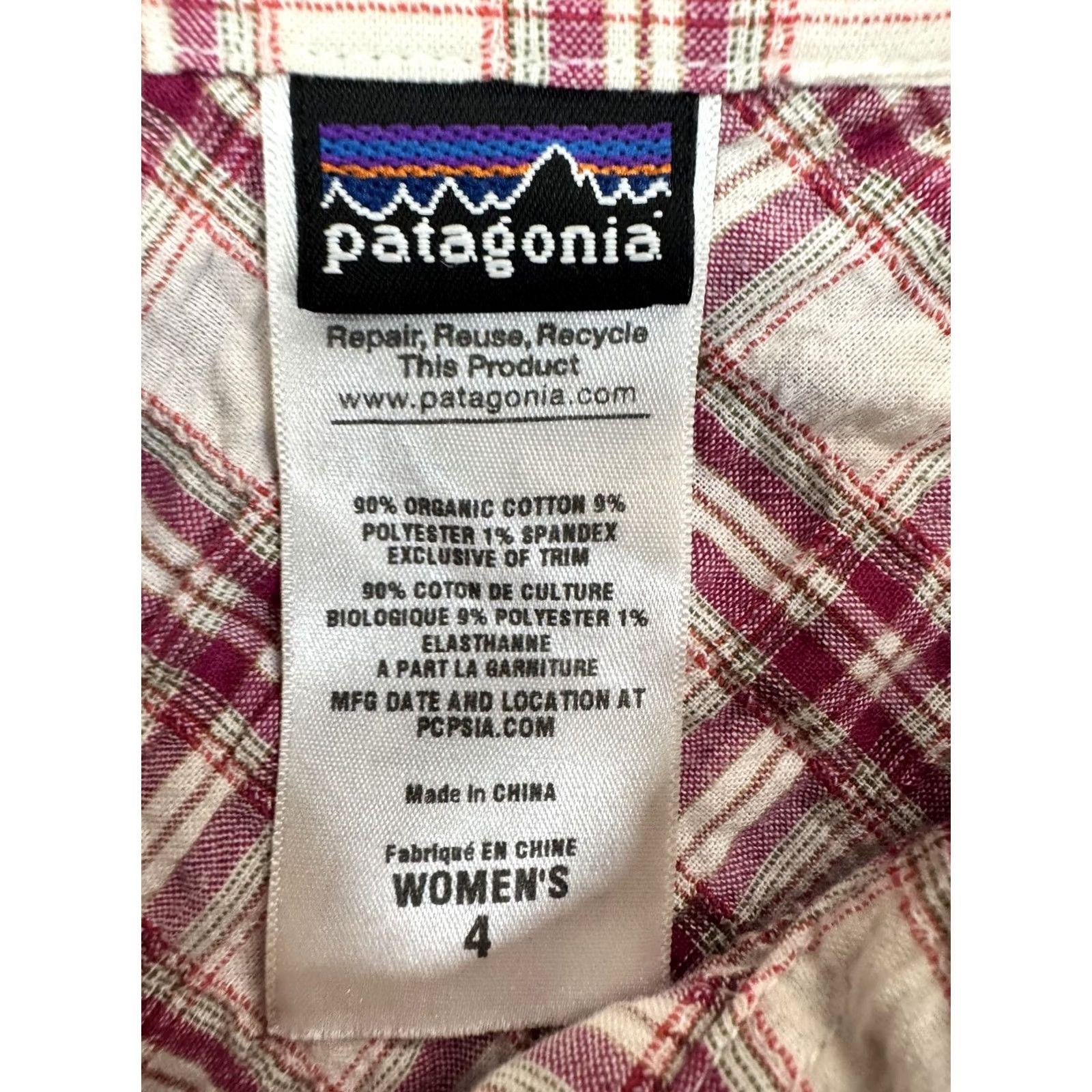 Patagonia VINTAGE Patagonia Women's Button-Down Shirt Burgundy Plaid - 4, 90% Organic Cotton, 9% Polyester, 1% Spandex, Collared, Pockets, Long Sleeve, NS Size S / US 4 / IT 40 - 3 Thumbnail