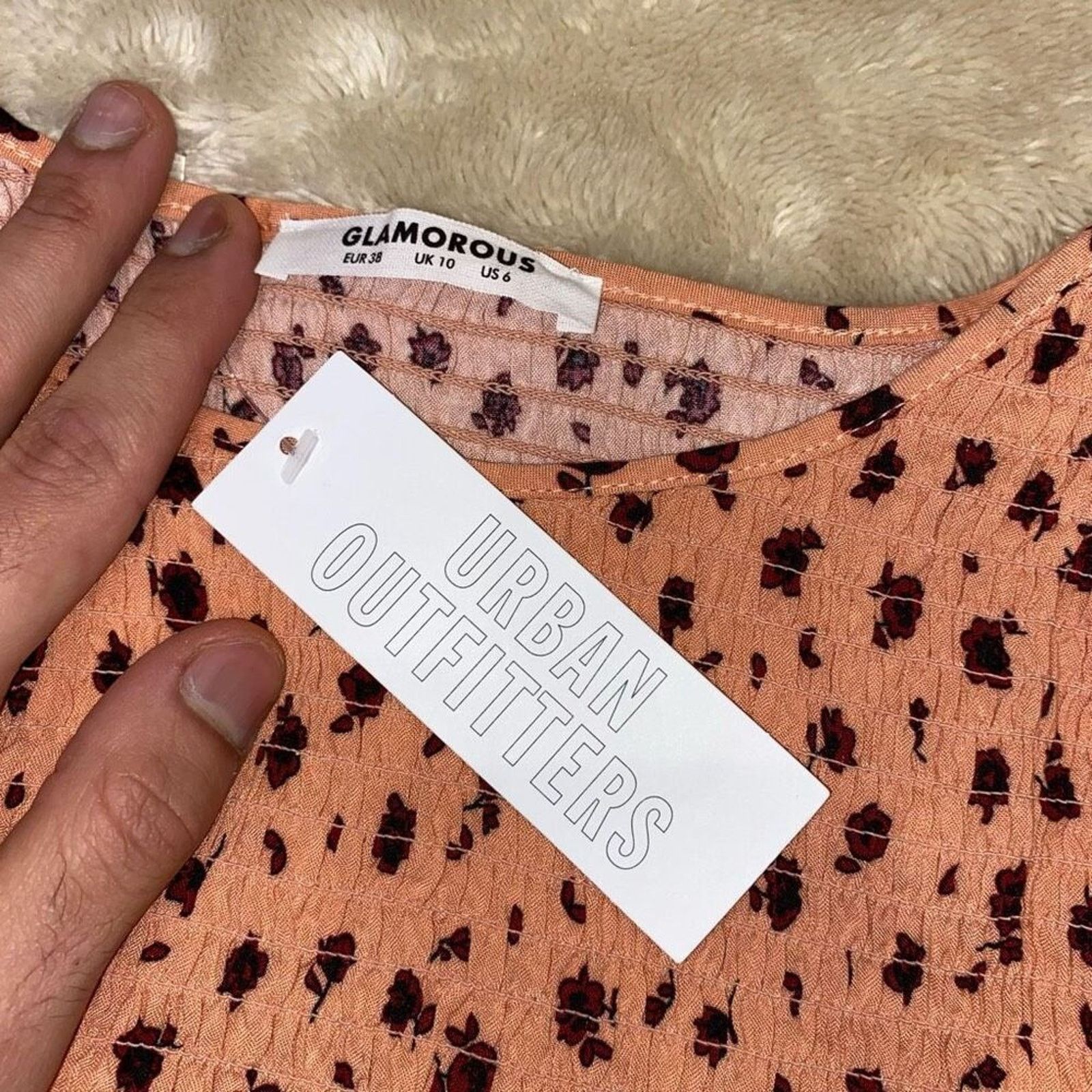 Other Glamorous Coral Animal Dot Smocked Mini Dress | Sz 6, NWT Size M / US 6-8 / IT 42-44 - 3 Thumbnail