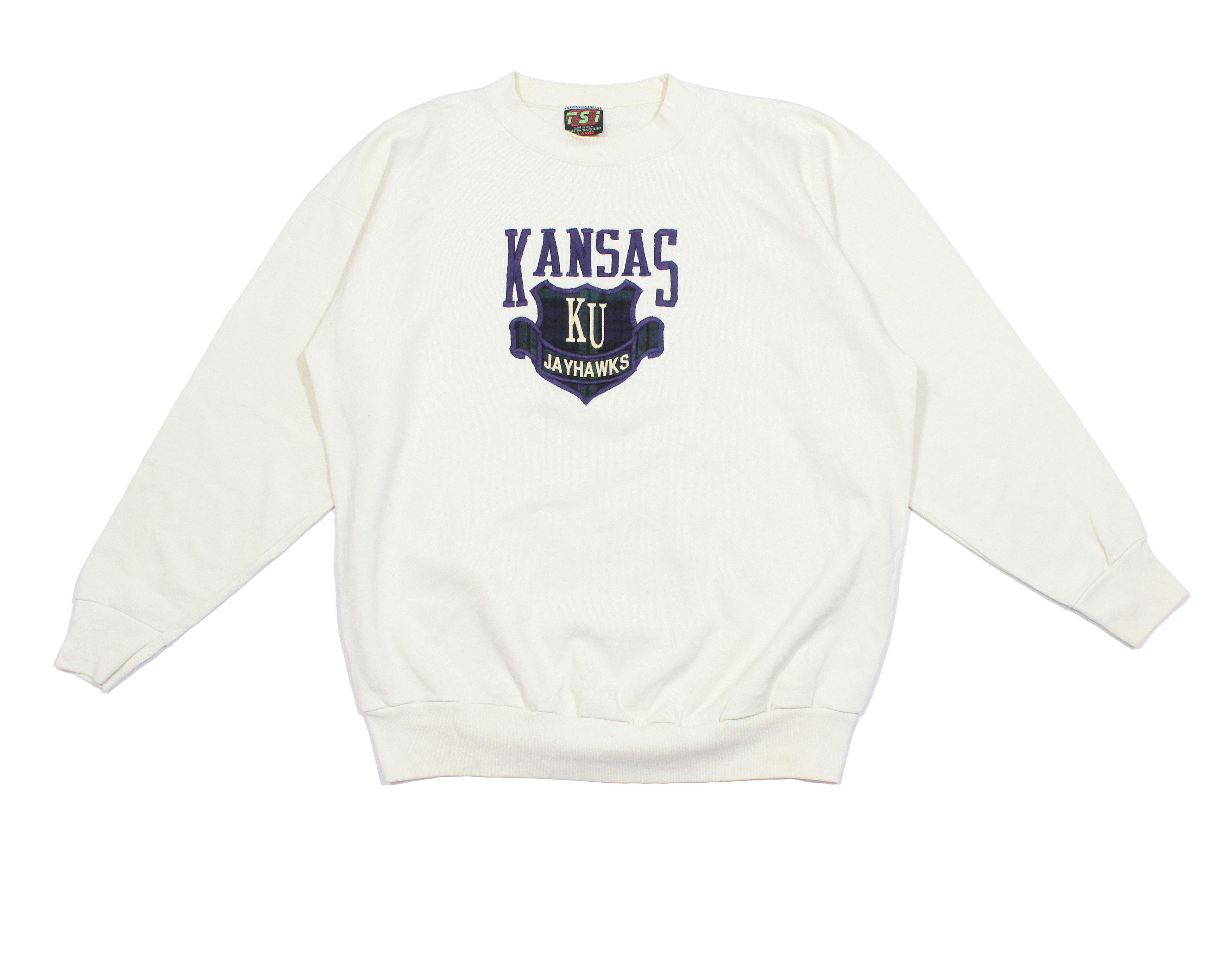 NCAA × Vintage 90S Kansas Jayhawks Big Logo Sweatshirt Made in USA Size US XL / EU 56 / 4 - 1 Thumbnail
