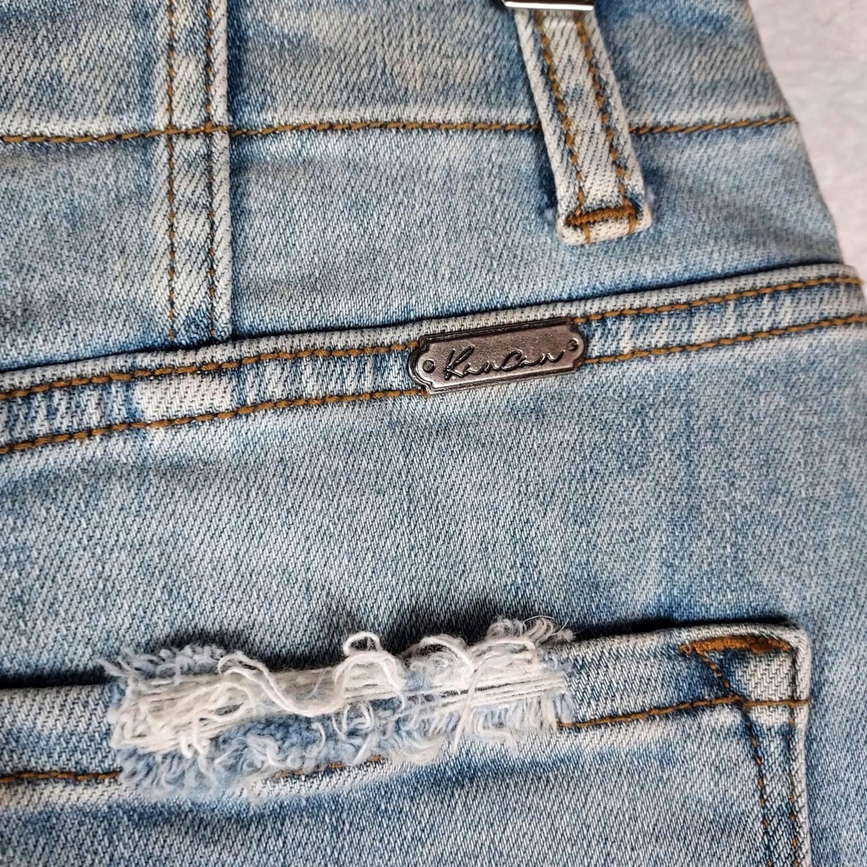 Vintage VINTAGE? No. (Skip) KanCan LA Women’s Medium Blue Denim Button Front Distressed Skirt KC913лай Size 32" / US 10 / IT 46 - 4 Thumbnail