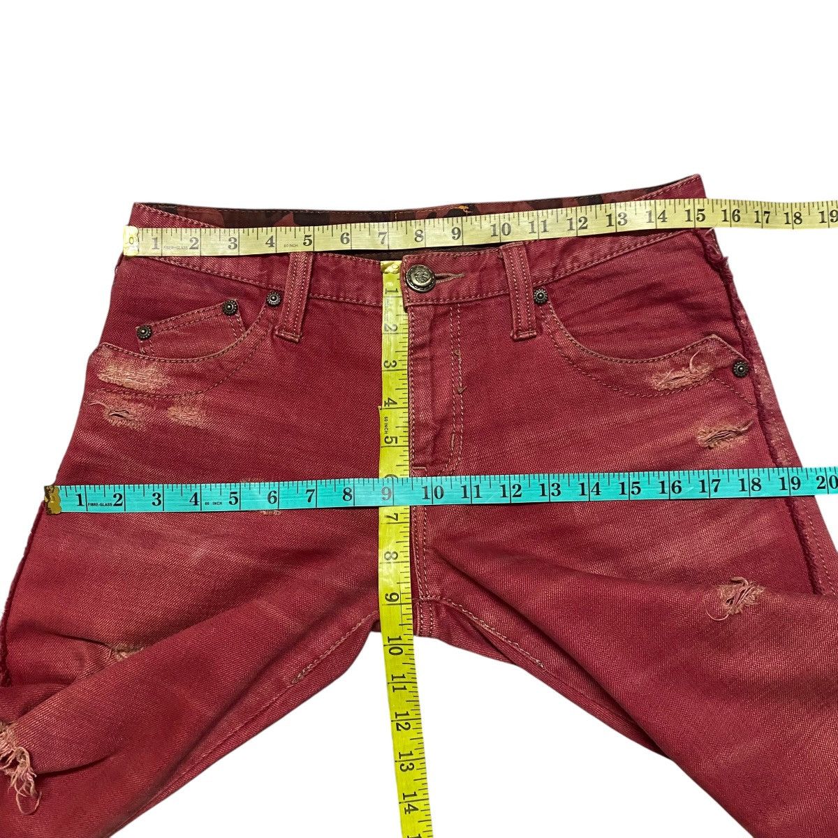 Obelisk Obelisk Red Blood Hole Distressed Denim Flare Jeans Size US 29 - 19 Thumbnail
