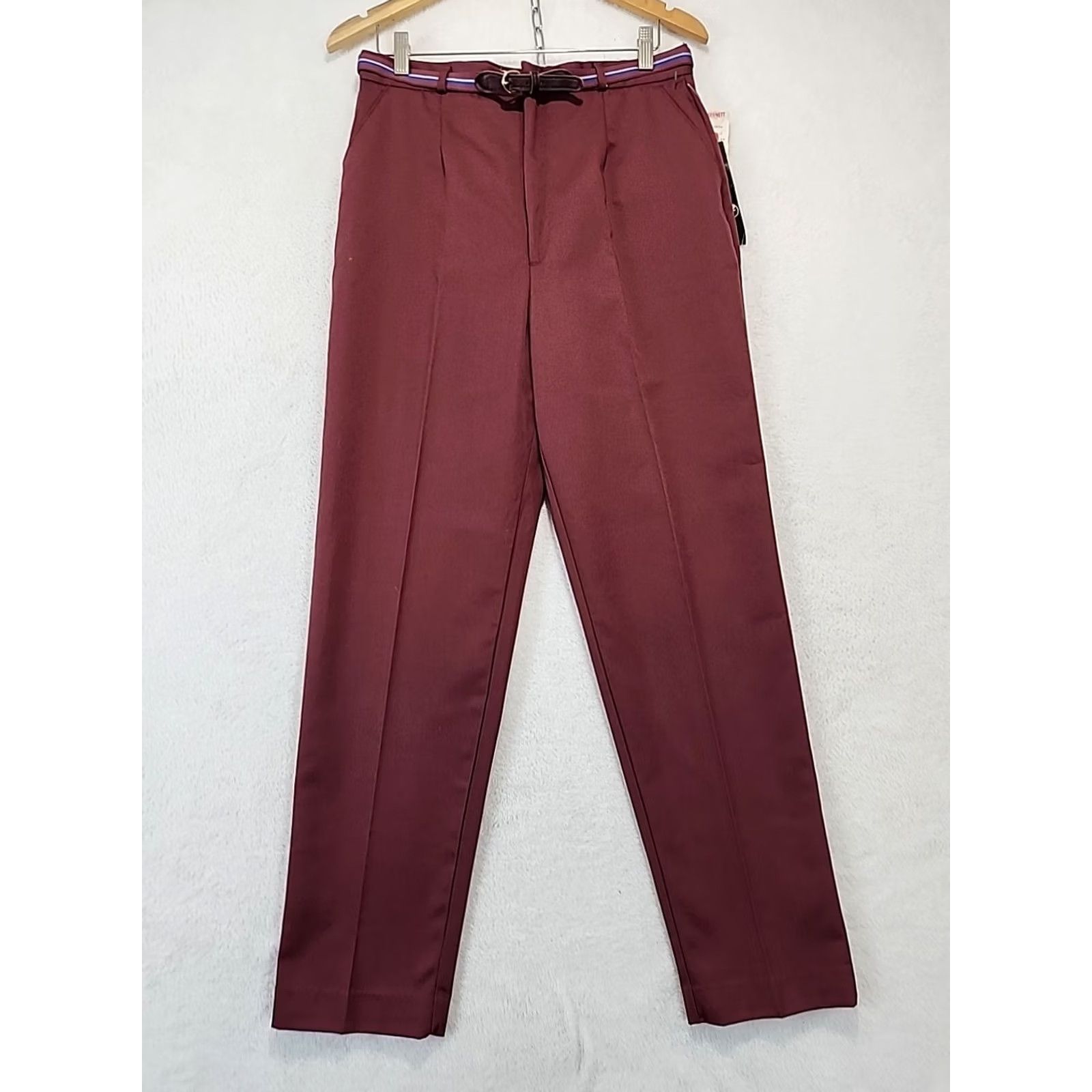 Vintage VINTAGE Lord Isaacs Belted Cranberry Womens High Rise Slacks 80s Dress Pants Straight Leg Size 16 Red Pockets Belted Button Zip Casual Mens Womens Size ONE SIZE - 3 Thumbnail