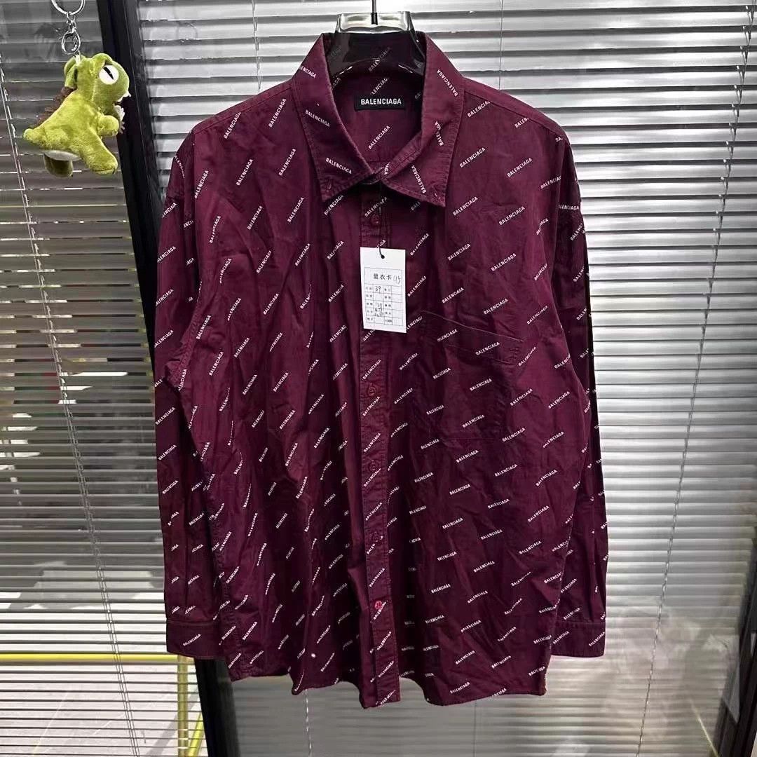 Balenciaga Balenciaga 95 New Burgundy Allover Print Shirt 39 Size US XXS / EU 40 - 1 Thumbnail