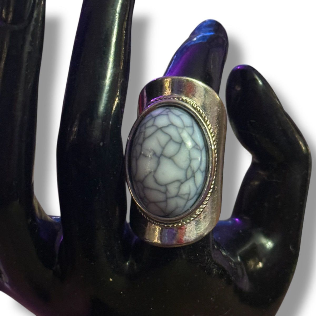 Vintage Vintage silver tone white marbled stone statement ring Size ONE SIZE - 2 Thumbnail