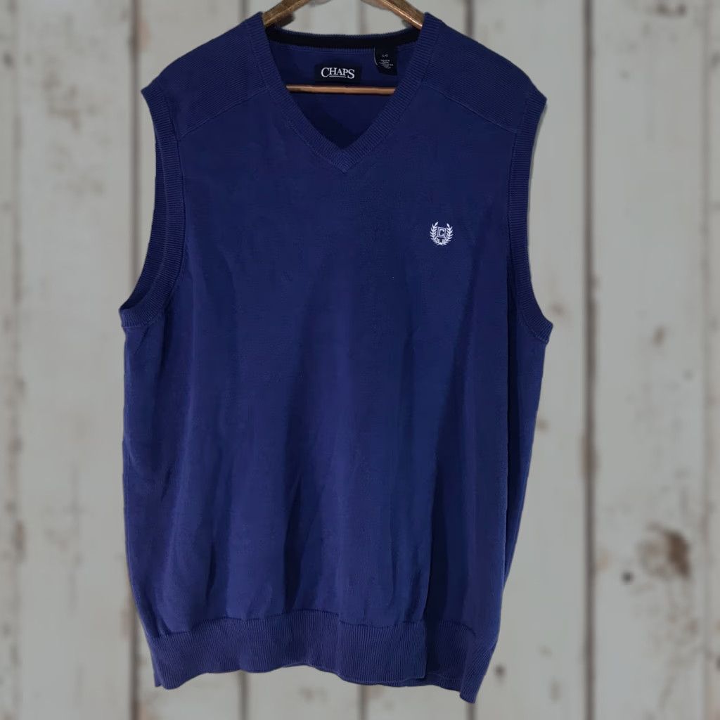 Chaps Chaps Men's Blue Cotton Sweater Vest Sleeveless V-Neck Regular Fit Fall Winter 100% Cotton Size US L / EU 52-54 / 3 - 1 Thumbnail