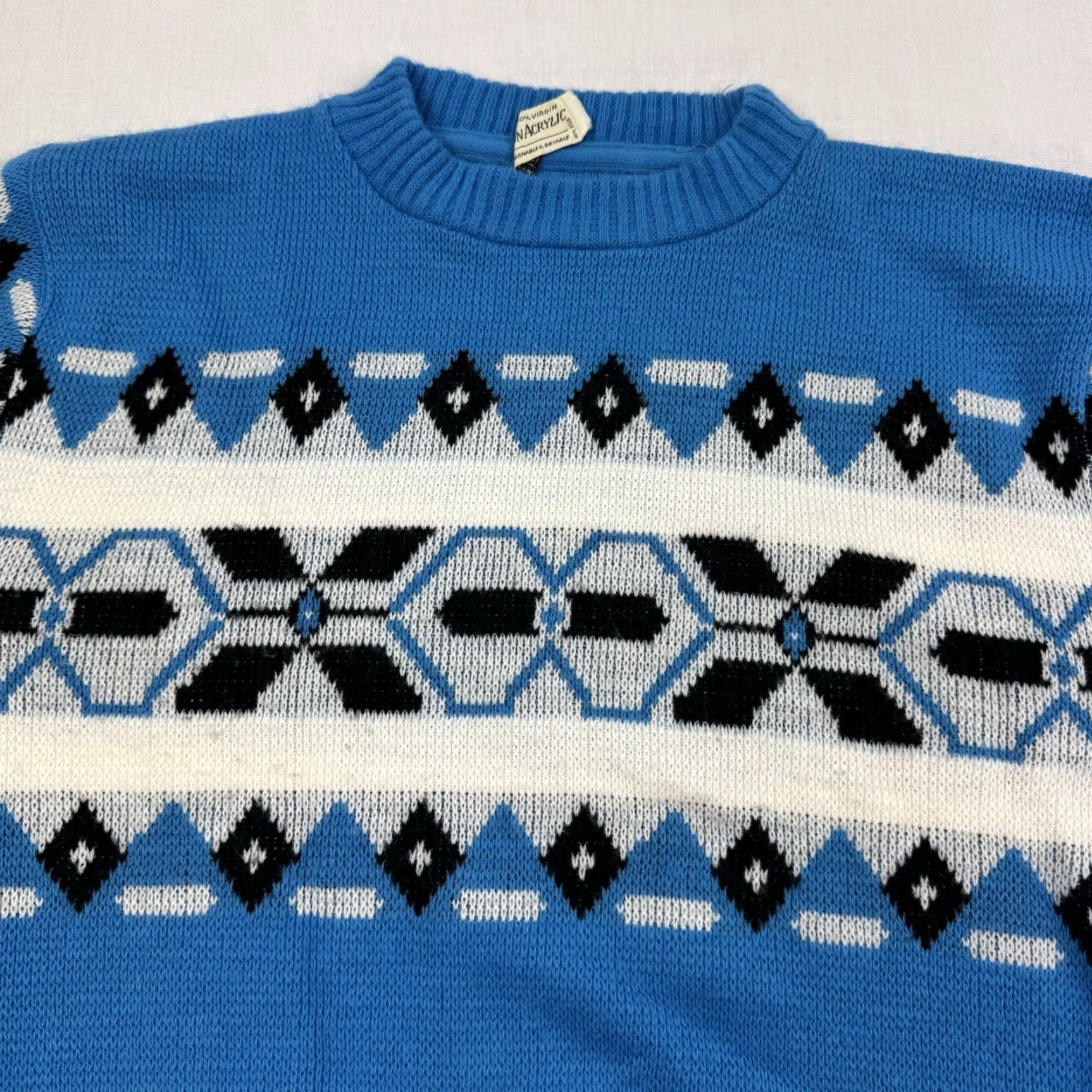 Vintage VINTAGE 1960s Sweater Orlon Acrylic Adult Small Blue Geometric Classic Crew Neck Pullover Mens S Geometric Vintage Size US S / EU 44-46 / 1 - 3 Thumbnail