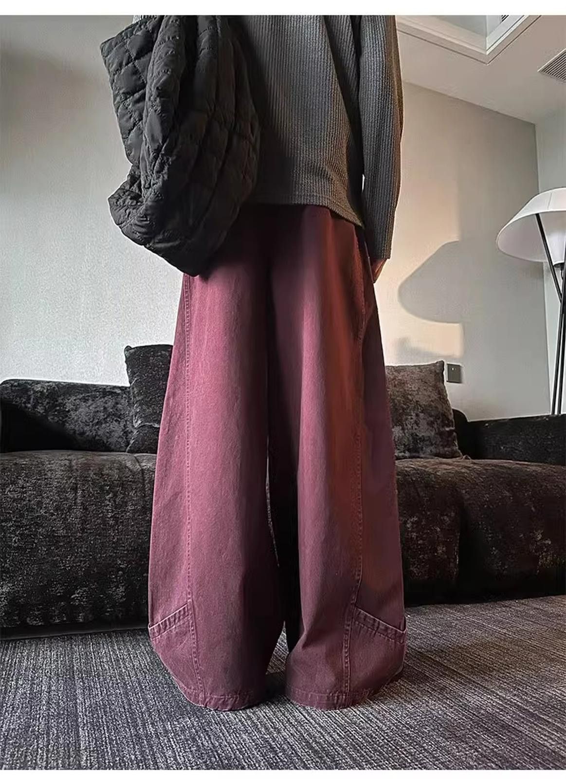 Jean Baggy Wide-Leg Burgundy Jeans Size US 33 - 5 Thumbnail