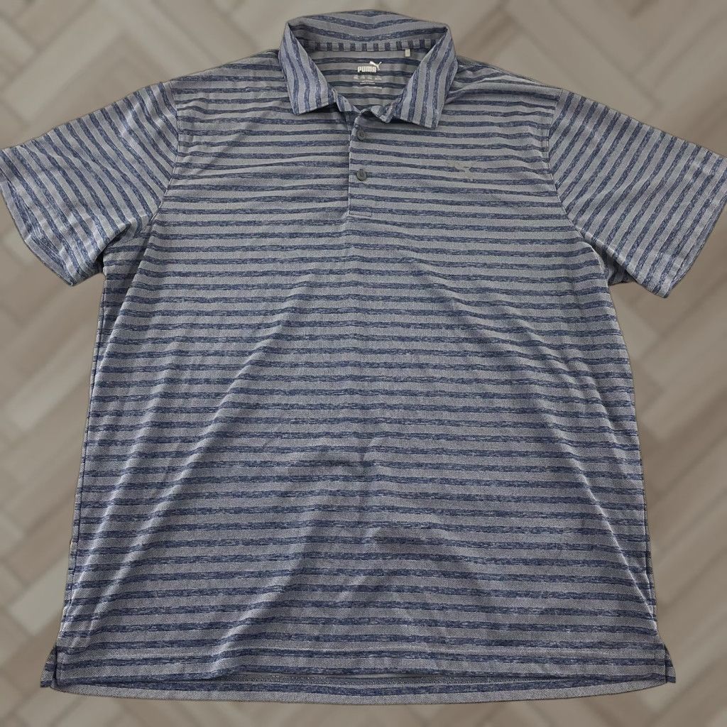 Puma PUMA Striped Short Sleeve Button Front Golf Polo Shirt Men's XXL Gray Blue Size US XXL / EU 58 / 5 - 1 Thumbnail