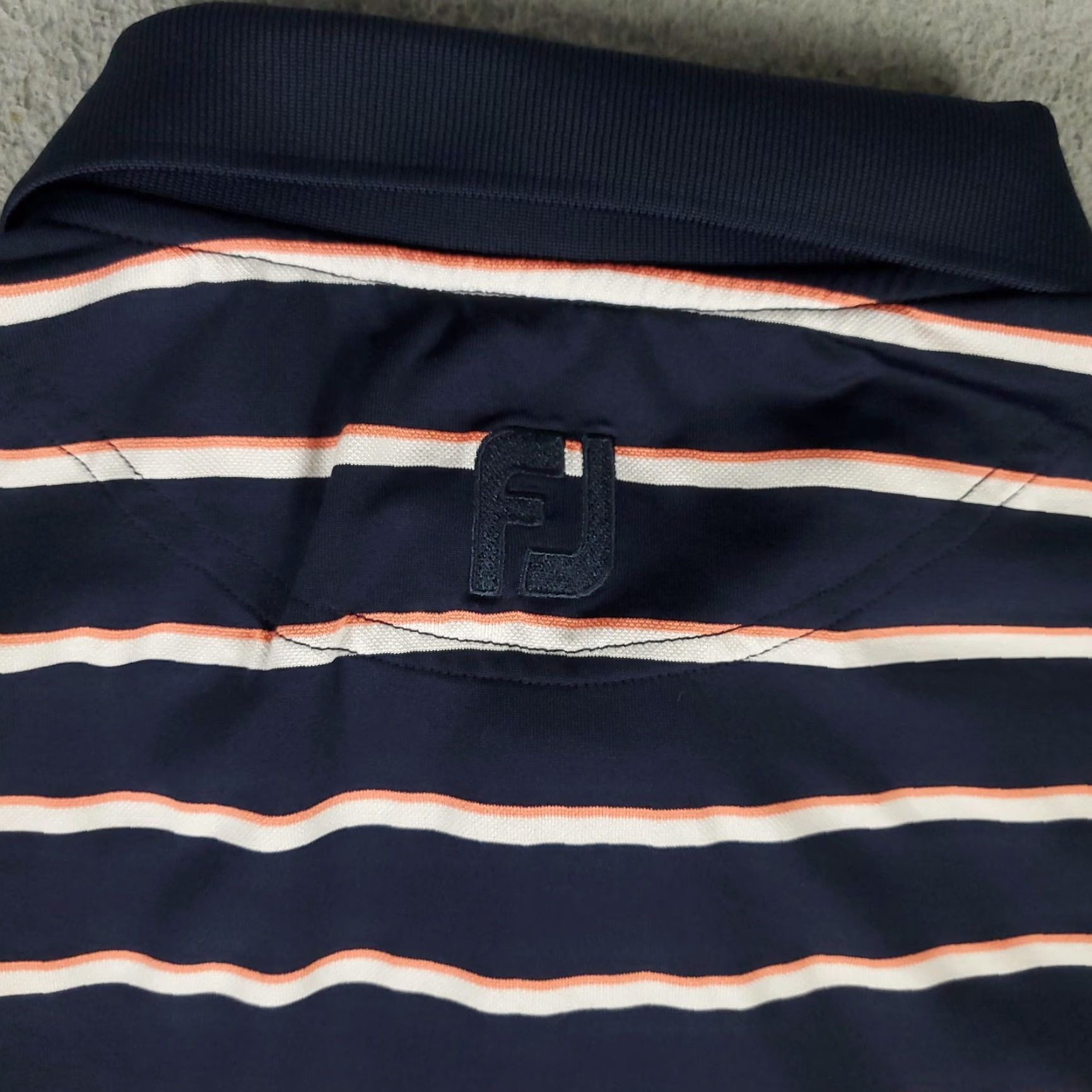 Footjoy FootJoy Polo Shirt Mens Large Navy Blue Orange White Striped Golf Performance Size US L / EU 52-54 / 3 - 4 Thumbnail
