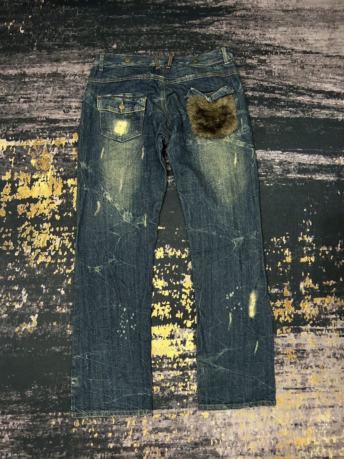 If Six Was Nine Japanese Brand Fur Pocket Back Ripped Jeans Size US 32 / EU 48 - 1 Thumbnail