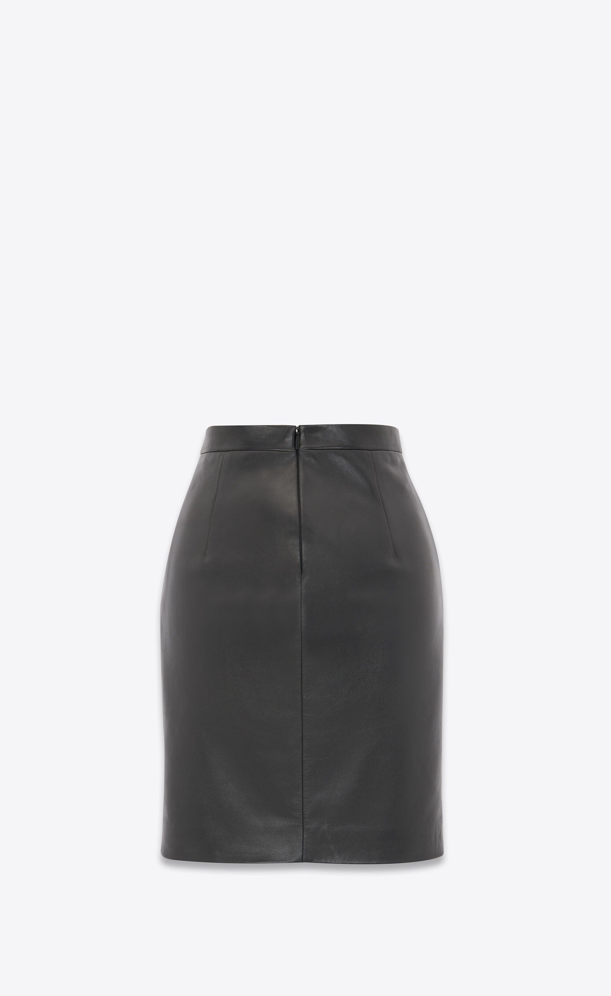 Saint Laurent Paris o1b1hav110525 752841 Pencil Skirt in Shiny Lambskin in Black Size 30" / US 8 / IT 44 - 2 Thumbnail