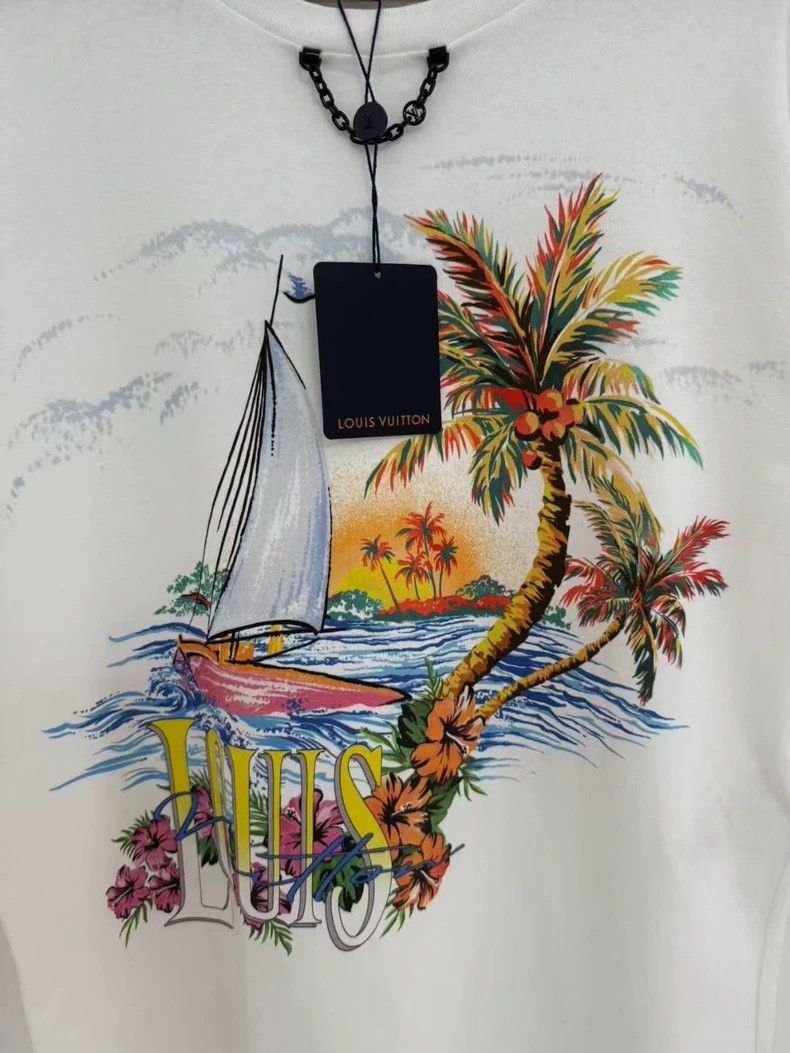 Louis Vuitton Louis Vuitton White Beach Landscape Printed Chain Short Sl Size US L / EU 52-54 / 3 - 2 Thumbnail