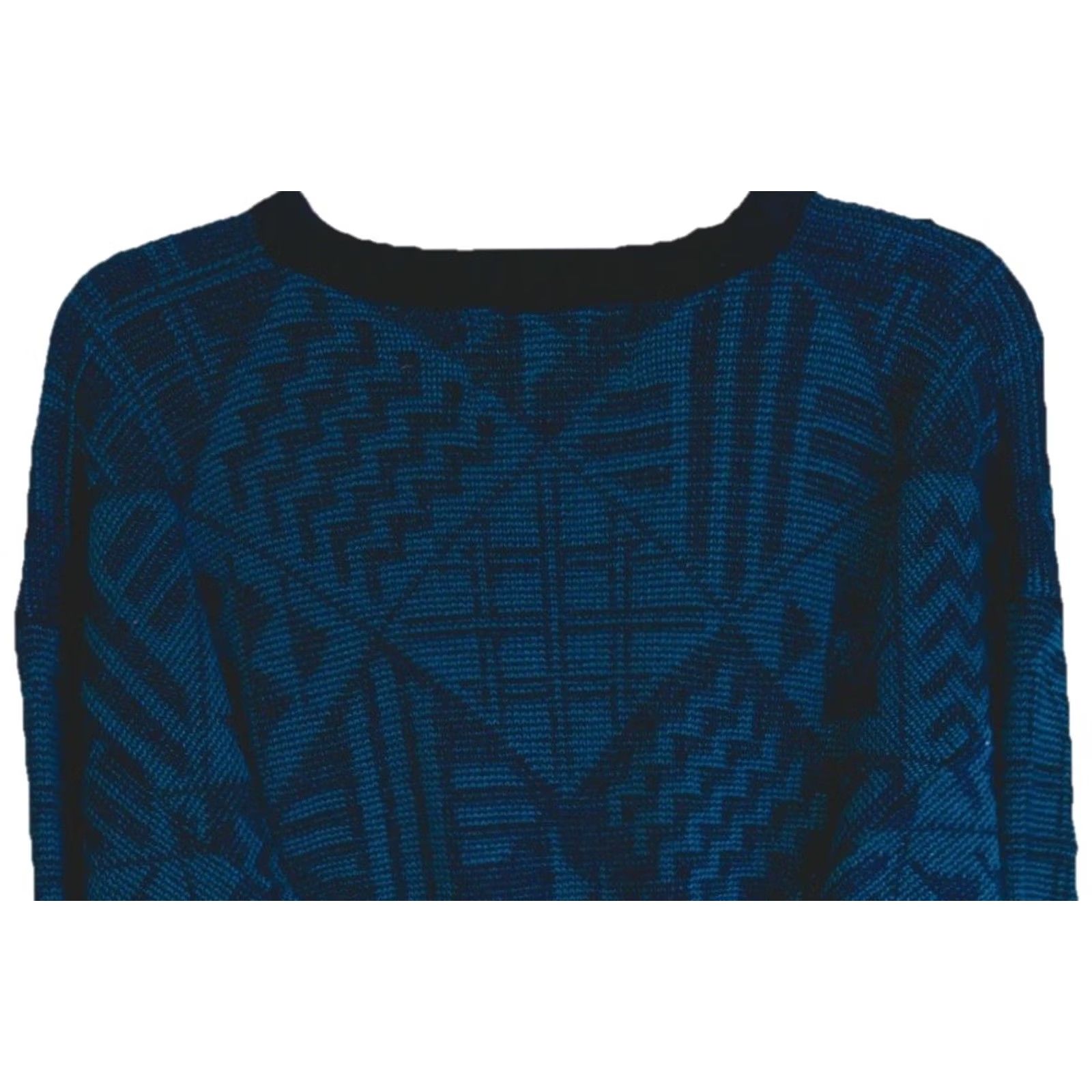 Altea VINTAGE Chartwell Teal Black Geometric Pattern Knit Sweater Crew Neck L Men Pullover 80s 90s Size US L / EU 52-54 / 3 - 3 Thumbnail