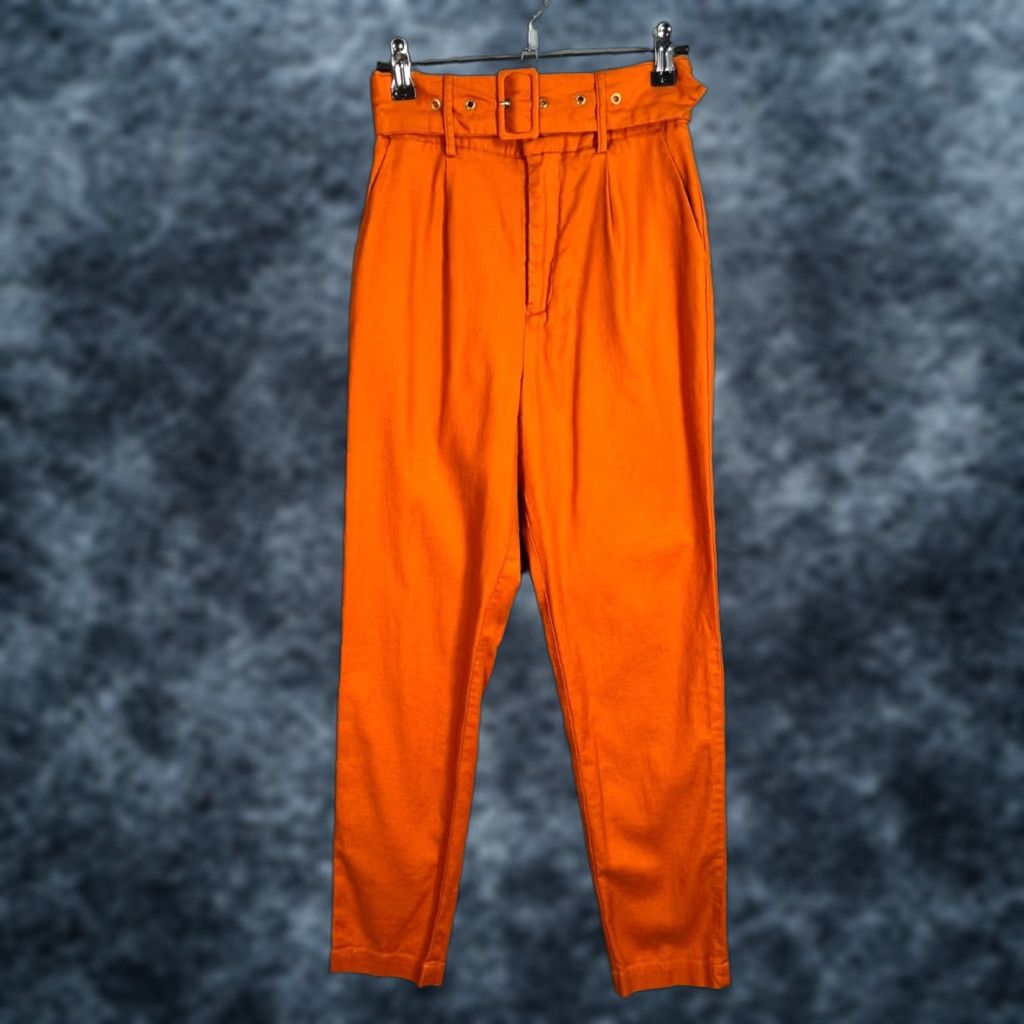 Camila Coelho CAMILA COELHO Women's High-Waisted Tapered Leg Orange Pants 2XS Ankle Linen Viscose Size 24" / US 00 / IT 34 - 1 Thumbnail