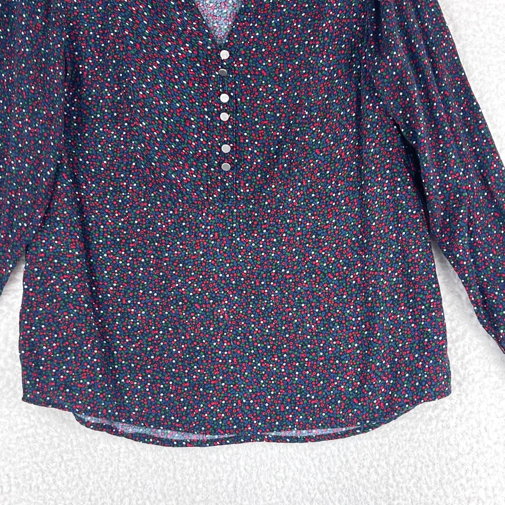 Vintage Christopher & Banks Top Womens Small Blue Dot Print Long Sleeve V-Neck Shirt Size S / US 4 / IT 40 - 6 Thumbnail
