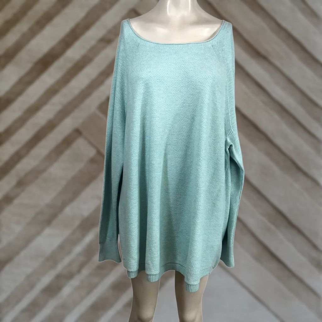 Vintage L.L.Bean Textured Cotton Sweater Pool Blue Heather 2X Scoop Neck Pullover Size XXL / US 16-18 / IT 52-54 - 1 Thumbnail