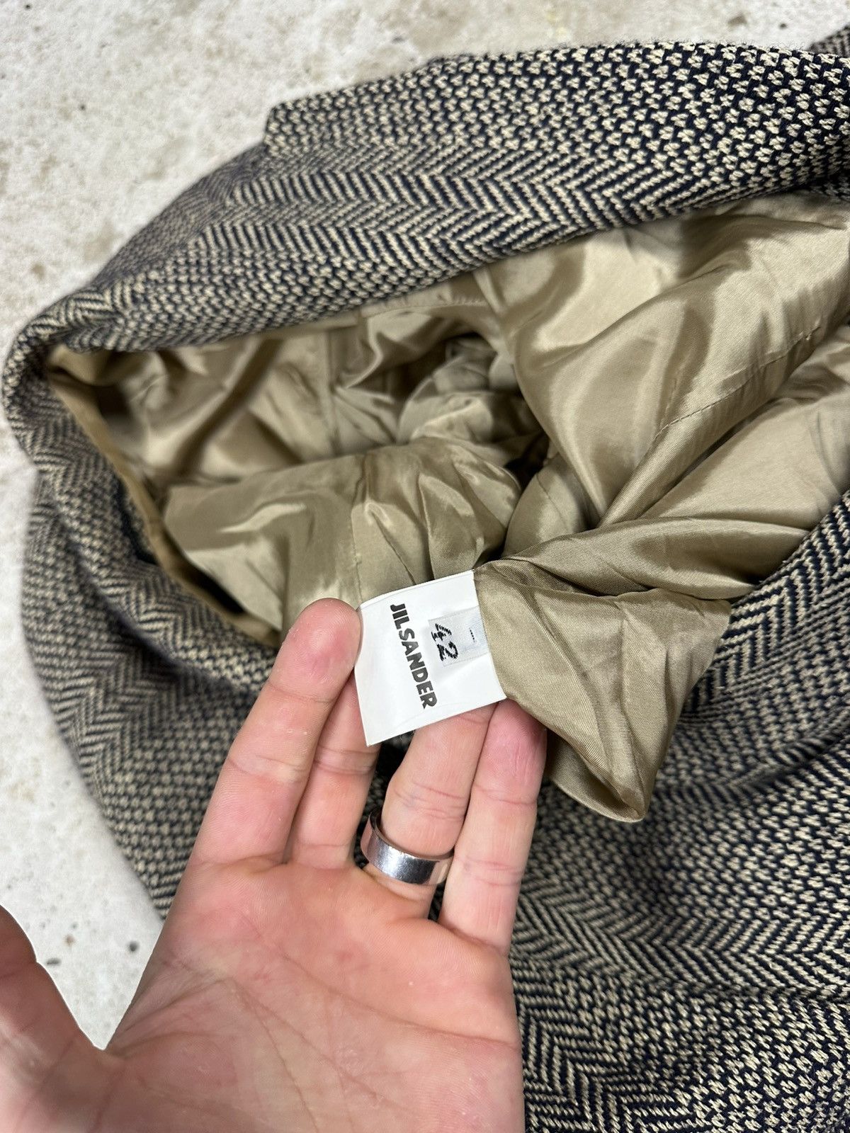 Jil Sander Vintage 90s Jil Sander Plus Silk & Wool Herringbone Coat Size US S / EU 44-46 / 1 - 8 Thumbnail