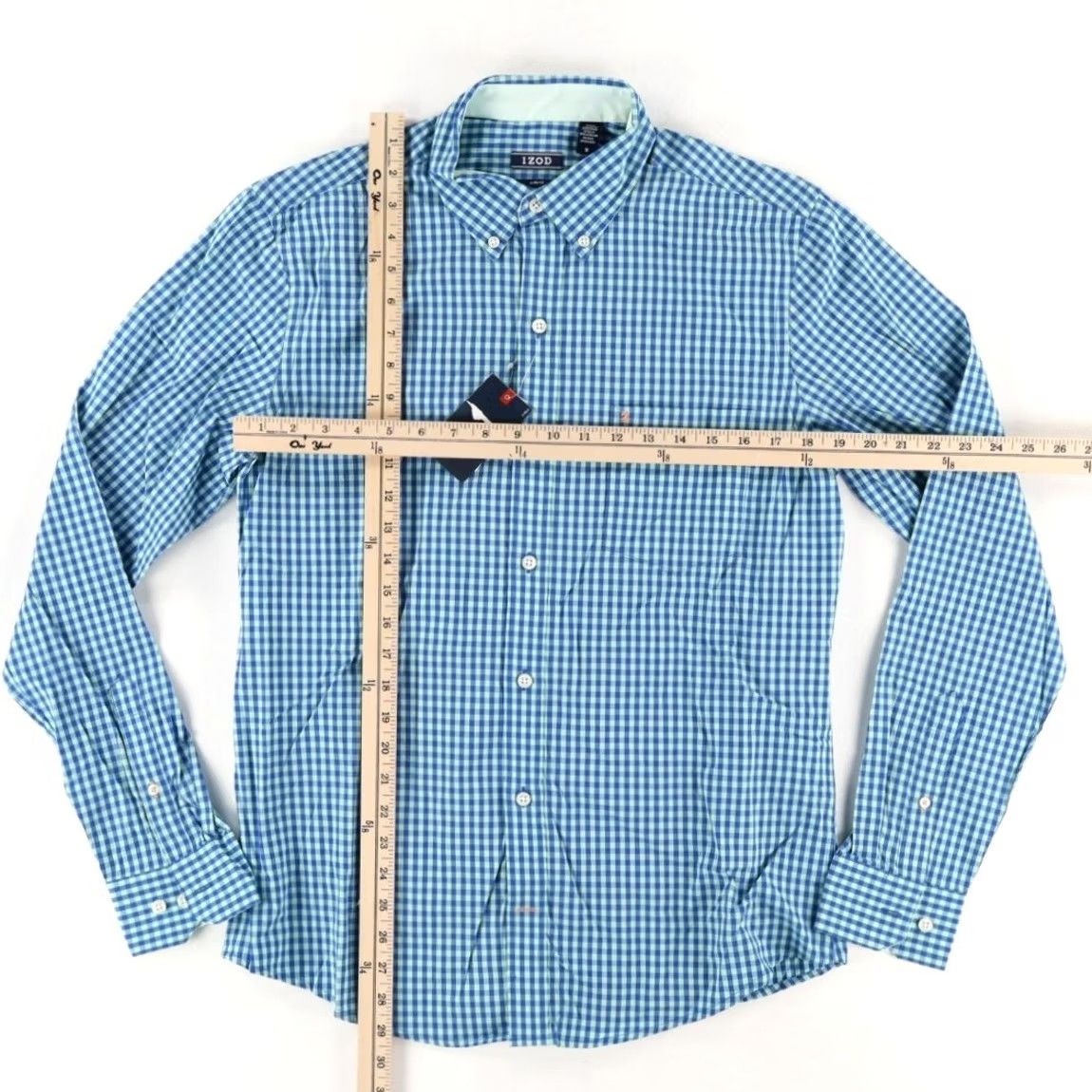 Izod Izod Slim Fit Premium Cotton Check Long Sleeve Button Down Shirt Green Ash Men's M Size US M / EU 48-50 / 2 - 3 Thumbnail