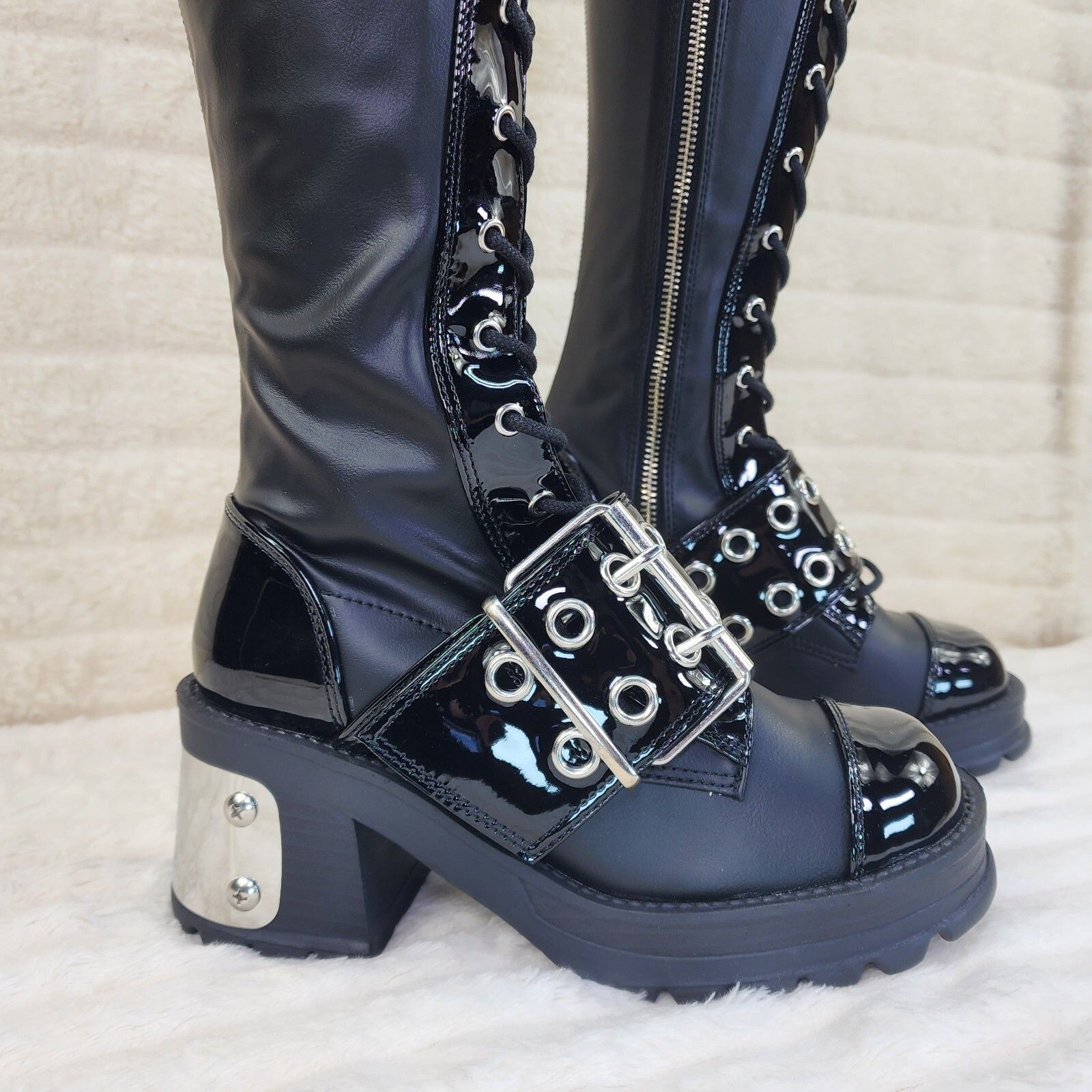 Other Bratty 304 Zipper Strap Buckle Biker Goth Punk Lace Up Thigh Size US 12 / IT 42 - 6 Thumbnail