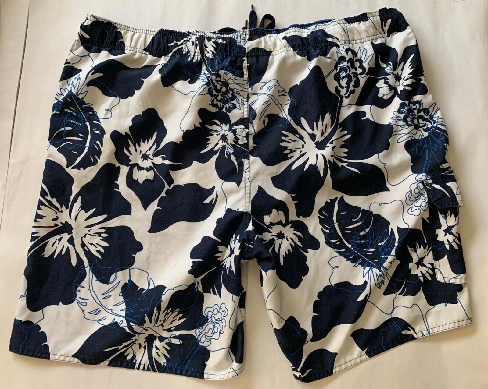 Other Men's 44in Waist 2XL Navy Blue & White Lg Floral Swim Shorts Size US 40 / EU 56 - 2 Thumbnail
