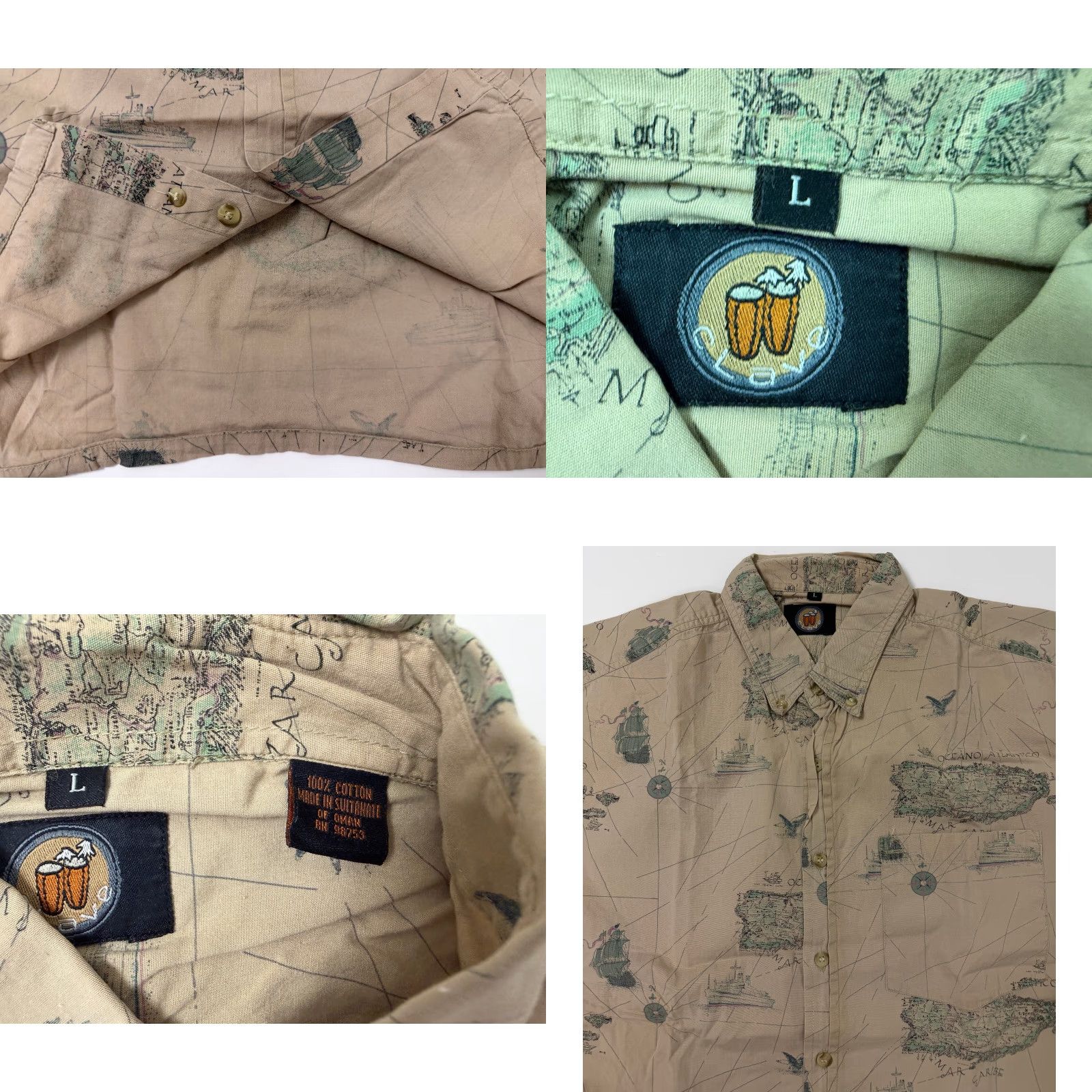 Nautica VINTAGE Clave Hawaiian Shirt Men L Graphic Print Short Sleeve Button-Up Collared Brown 90s Nautical Beach Travel Tropical Grunge Hawaiian 90s Mens Size US L / EU 52-54 / 3 - 9 Thumbnail