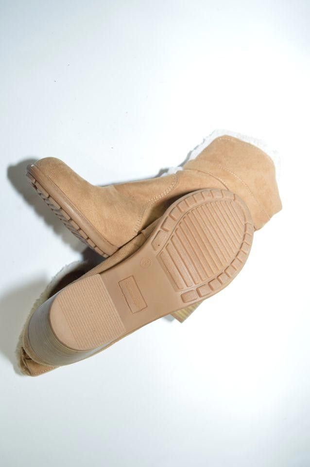 Designer Tan Suede Ankle Boots with Shearling Lining, Block Heels- 9 Size US 9 / IT 39 - 2 Thumbnail